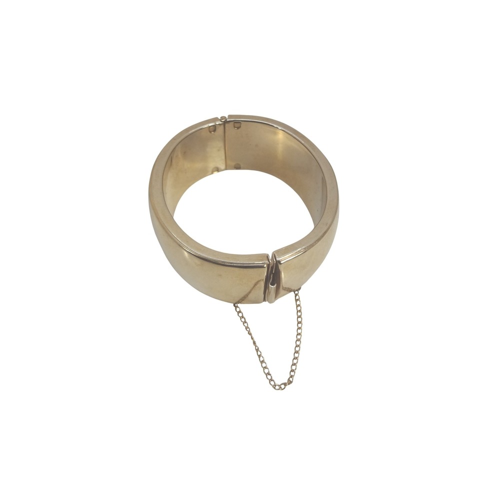 Cuff Bangle Bracelet Rose Gold Excellent Hinge Safety Chain Wide Domed